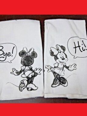 Set of HI & BYE Minnie Mouse Hand Kitchen Bath Towels Disney